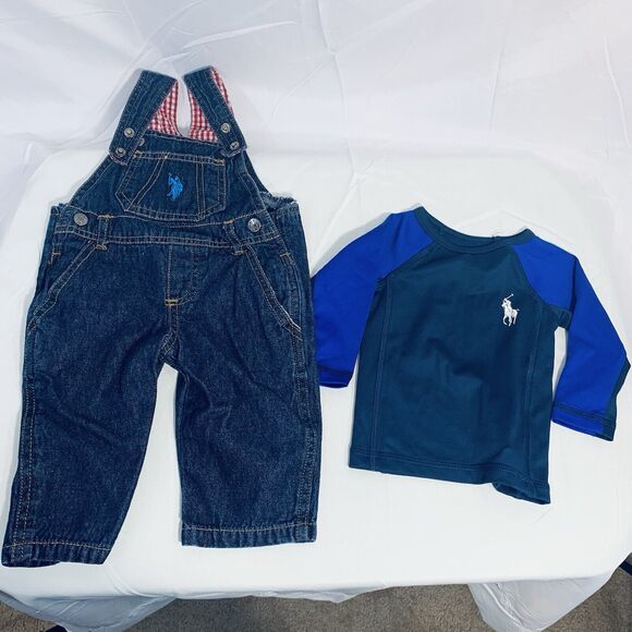 Us Polo Asso. DENIUM Overalls And Ralph Lauren   SWIM Top 6-9 Months Lot Of 2 - Picture 1 of 16